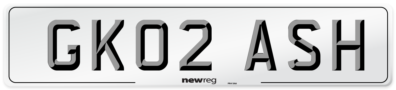 GK02 ASH Number Plate from New Reg